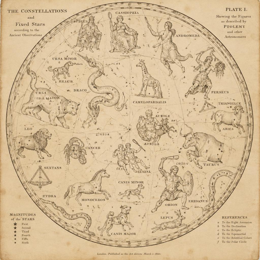 Engraved chart of the constellations and fixed stars